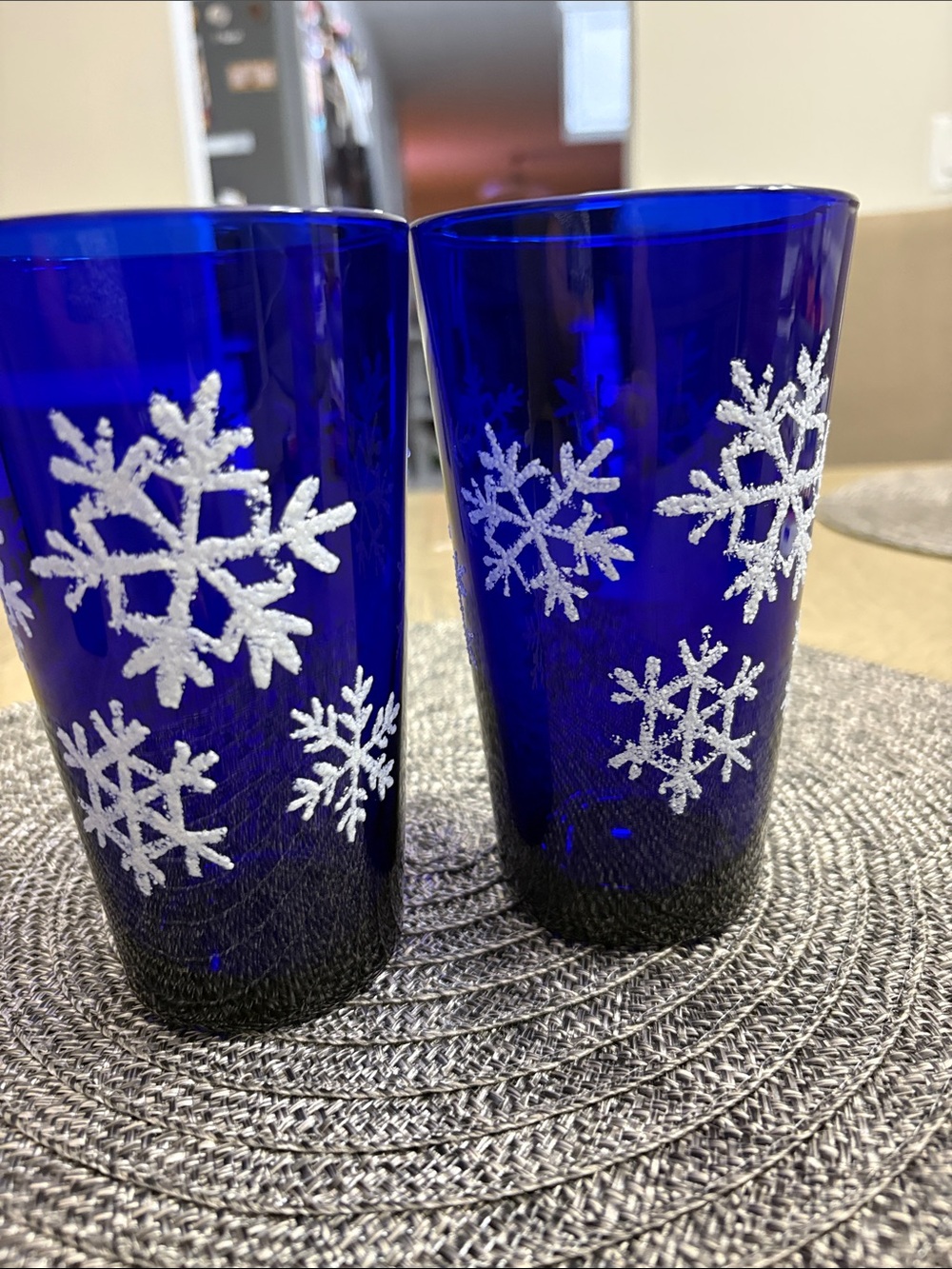 Cobalt Blue Snowflake Decorative Glass Tumbler - Set of 2